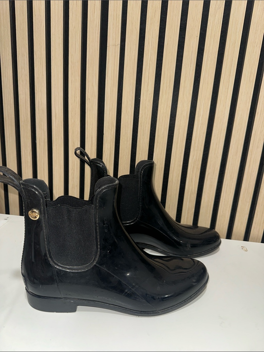 Michael Kors Black Glossy Chelsea Ankle Rain Boots